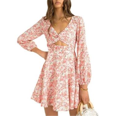 Imagem de Vestido feminino de cintura alta, manga comprida, evasê, renda, flor -