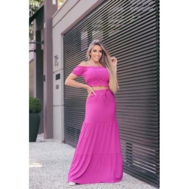 Imagem de Conjunto Saia Longo e Top Ciganinha - luh may, Fúcsia, G