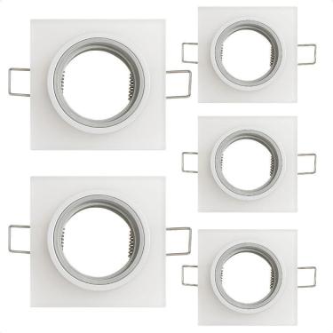 Imagem de Kit 5 Spot Taschibra Quadrado Embutir Vidro Jateado Sp23 Mr16 Bivolt