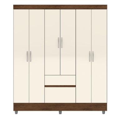Imagem de Guarda-Roupa Casal 6 Portas 2 Gavetas com Pés Ideval Imbuia/Champanhe 
