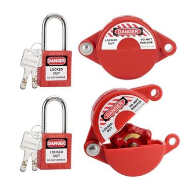 Imagem de Gate Valve Lockout Boviisky Red com cadeado de segurança, conjunto de 