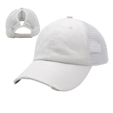 Imagem de Boné de beisebol feminino PromindFun, jeans envelhecido, branco