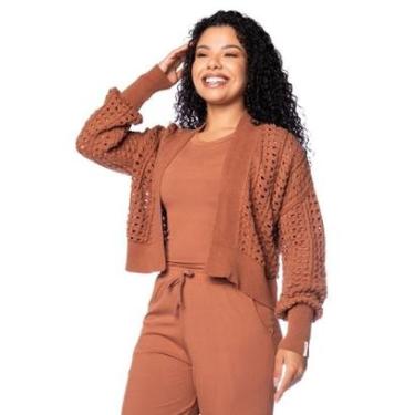 Imagem de Casaco Feminino Biamar Algodão Pontos Vazados Marrom-Feminino