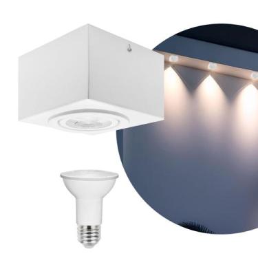 Imagem de Kit 7 Spot Plafon Sobrepor Box Quadrado Par20 Branco + Led 7w Branco F