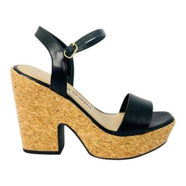 Imagem de Sandália Feminina Via Scarpa Napa Cortiça, Preto, 35