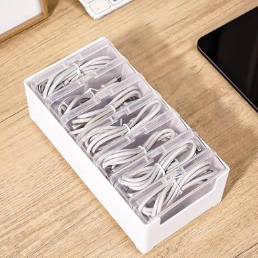 Imagem de Caixa organizadora de cabos com 7 braçadeiras, plástico transparente, caixa de armazenamento de 7 compartimentos, com organizador de cabos de alimentação para escritório, casa, acessórios de mesa