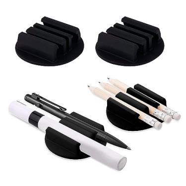 Imagem de 4 peças de suporte de caneta adesivo de silicone, conjunto de clipe de caneta, suporte de marcador para prancheta de mesa e outras superfícies planas, suporte de lápis para sala de aula, escritório