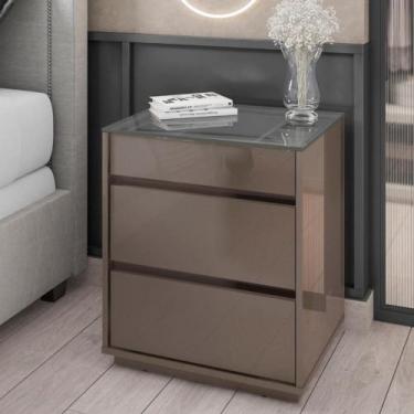 Imagem de Mesa de Cabeceira com Tampo de Vidro 3 Gavetas Belize Casa D, Cinza Pe