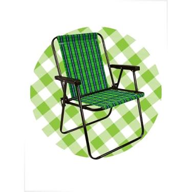 Imagem de Cadeira De Praia Xadrez Aço Lazer Retro Camping(Xadrez Verde)