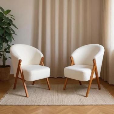Imagem de Kit 2 Poltronas Ibiza Pés de Madeira Maciça Revestimento Buclê bege
