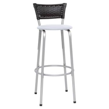 Imagem de Banqueta Alta Junco Preto Estrutura Prata 70cm Para Balcão Cozinha, Bar, Bistrô, Americano 01 Unidade - Itagold (Assento Branco)