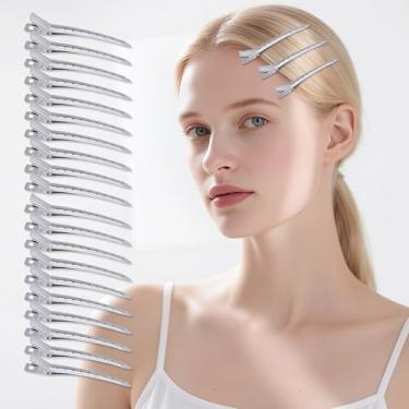 Imagem de 20 peças de grampos de cabelo prata com bico de pato – Clipes de jacaré de metal à prova de ferrugem com furos para pentear e cortar