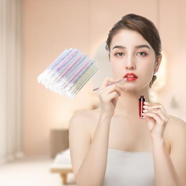 Imagem de 100 pincéis labiais de cristal com glitter, aplicadores de brilho labial descartáveis multicoloridos, aplicadores de varinhas de batom, kits de ferramentas de maquiagem perfeitos