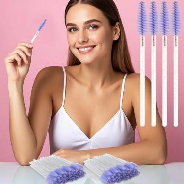Imagem de 100 pincéis de cílios descartáveis, kits de maquiagem aplicadores de rímel, pincéis de spoolies de cílios para extensões de cílios e sobrancelhas (Roxo)