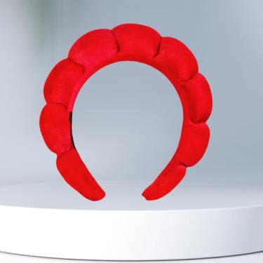 Imagem de Bandanas de spa para lavar o rosto ou cuidados com a pele facial, conjunto de faixas de cabelo felpudas para maquiagem inchada para lavar o rosto, impressão pleuche, vermelho 8