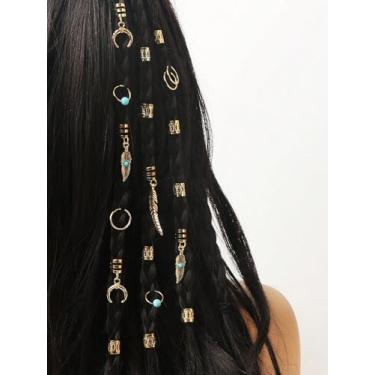 Imagem de Anéis de cabelo turquesa tranças acessórios de cabelo boêmio decoração de festa festival