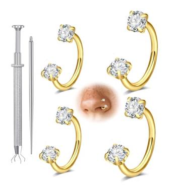 Imagem de Longita Anel de nariz de ferradura de 6 mm, 8 mm, 18 g, para mulheres, anel de nariz de ferradura dupla, argola de aço cirúrgico, ouro, cartilagem, hélice, tragus, argolas, labret, piercing labial