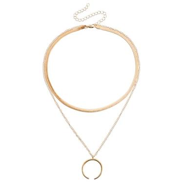 Imagem de Colar de ouro feminino moderno com pingente de camada dupla crescente, hipoalergênico, acessórios de moda, joias, presentes, Medium, Metal, Sem Pedra Preciosa