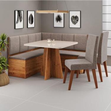 Imagem de Canto Alemão com Baú Syrah com tampo de Vidro com 2 Cadeiras Milão Vie