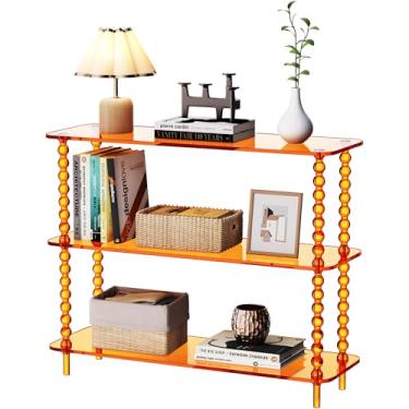 Imagem de Dewrhiixe Mesa de console de acrílico transparente para entrada, estante de sofá de 3 andares, estante baixa com prateleiras de armazenamento abertas (laranja, 80 x 28 cm)