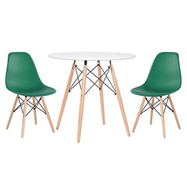 Imagem de Loft7, KIT - Mesa redonda Eames 80 cm branco + 2 cadeiras Eiffel DSW verde escuro