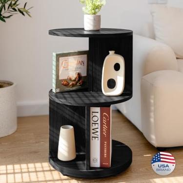 Imagem de KAYMILY Mesa lateral de nogueira para sala de estar, estante circular, mesa de canto de escritório, mesas de cabeceira modernas de meados do século para quarto, mesas redondas contemporâneas de sofá