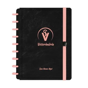 Imagem de Caderno De Disco Iscool Inteligente Personalizado 80 Folhas Profissões Preto Rosê Veterinária Médio M