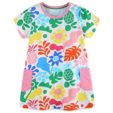 Imagem de Vestido grátis LU Cartoon, mangas curtas, algodão, menina, 7T, verde -