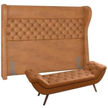 Imagem de Kit Cabeceira Cama Box Casal 195cm Madrid Com Puff Recamier Santorini 