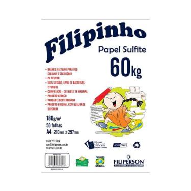 Imagem de Papel Sulfite Filipinho A4 Branco 180g com 50 Folhas - Usapel, UNICA