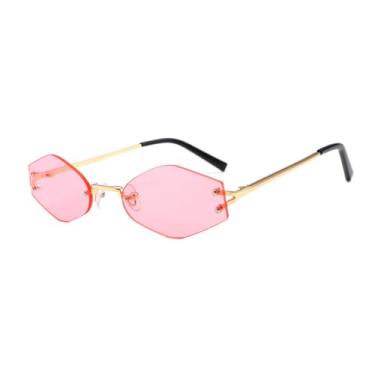 Imagem de HPIRME Óculos de sol da moda masculino, formato polígono, proteção UV, feminino (rosa dourado)