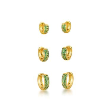 Imagem de Kit Brincos Argolas Cravejadas Com Zirconias Banhadas A Ouro 18k - Verde