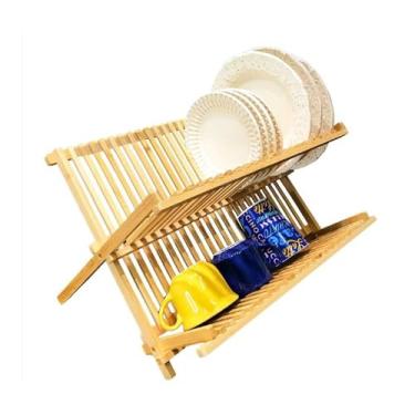 Imagem de Escorredor de Pratos em Bambu, 43 cm x 22 cm x 34 cm, Dobrável, Com14 Divisórias, 900g, Material: Bambu 100% Natural, Peso aprox900g