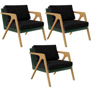 Imagem de Kit 03 Poltronas Sala L02 Facto Verde Musgo Linho Chumbo