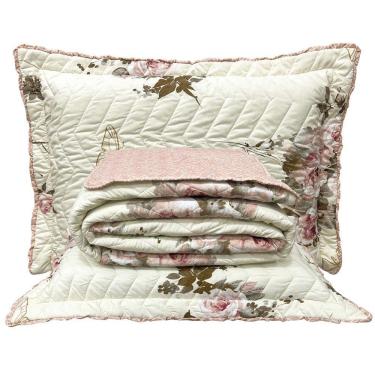 Imagem de Kit Cobre Leito Colcha Topázio King Dupla Face 3 Peças - Palha - 100% Poliéster