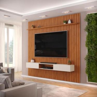 Imagem de Painel com Bancada para TV até 75 Polegadas Ripado DJ Móveis Trento 25