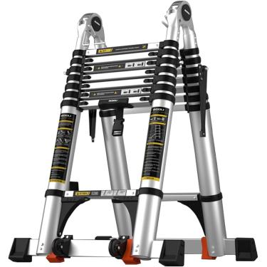 Imagem de Escadas Dobráveis Telescópicas De Sótão Extensível De Alumínio De 6,6 M / 22 Pés Podem Ser Retas Ou Escada Em A Com Trava De Segurança Para Uso Interno Externo, Silver, 6.6M/22FT