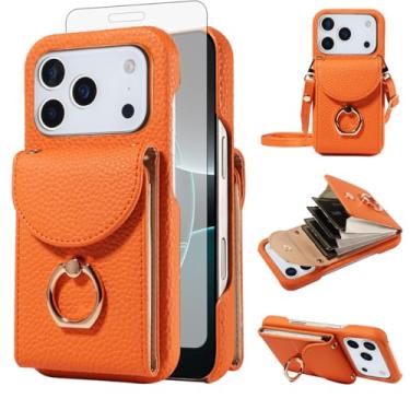 Imagem de Furiet Capa carteira de órgão para iPhone 17 Pro Max de 6,9 polegadas com tela de vidro temperado anel fivela alça de ombro flip porta-cartão suporte capa de telefone para celular para iPhone 17 17Pro