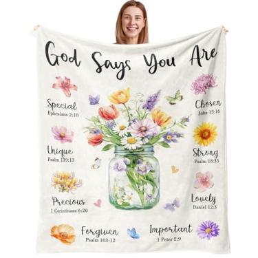 Imagem de Julazy Cobertor de presentes cristãos para mulheres 127 x 152 cm, presentes para cristãos/Deus católico diz que você é cobertor com flores, batismo, religioso, inspirador, presente de confirmação para