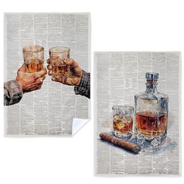 Imagem de Qnhij Toalhas de cozinha para amantes de uísque, presentes de uísque para homens e mulheres, toalhas de chá para decoração de cozinha, garrafa de vidro de licor retrô, toalhas de mão decorativas para