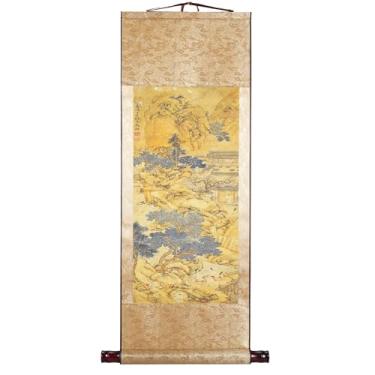 Imagem de Chiorgone Impressão em rolo de tinta da dinastia Ming Wen Zhengming: Convidados que chegam à vila na montanha () - Impressão artística de paisagem chinesa, decoração asiática para pendurar na parede
