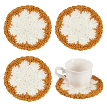 Imagem de Handship 3 peças de porta-copos de crochê de floco de neve de 9 cm, porta-copos de macramê de tecido feito à mão de Natal para bebidas, mesa de café, casa, cozinha, escritório, decorações de férias