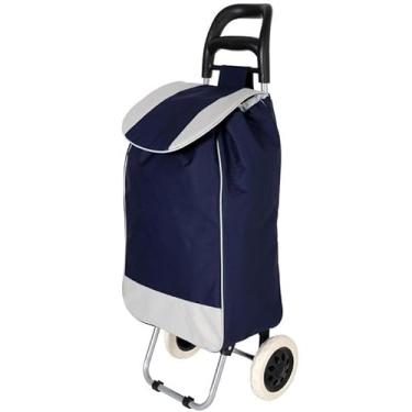 Imagem de Carrinho De Compras Feira Supermercado Reforçado Dobrável Sacola Bolsa Térmica Suporta 30kg Colorido (AZUL-ESCURO)
