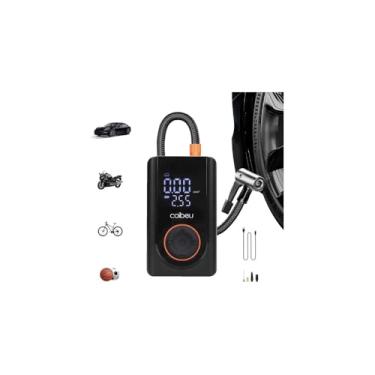 Imagem de Bomba de Ar Digital Portátil, Preta, 80W, Bateria Recarregável 2000mAh, com LED, 4 Bicos, 14,8x9x7,2cm, para Pneus e Infláveis