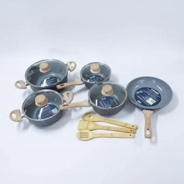 Imagem de Jogo De Panelas Antiaderentes 8 Peças Max Chef Wood Cabo Madeira Sorti