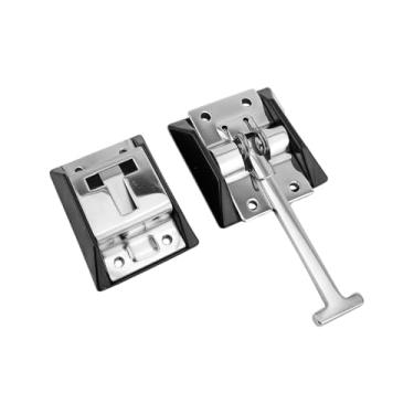 Imagem de Sandfren Suporte de porta de trailer, 1 conjunto de trinco de porta de entrada de motorhome de aço inoxidável estilo T, acessórios de hardware de suporte de portão de caravana, compatível com trailer