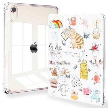 Imagem de Feams Capa para iPad mini 7 A17 Pro 2024/iPad Mini 6 2021, capa fina e leve com três dobras para iPad mini 7 A17 Pro 2024 de 8,3 polegadas, capa traseira transparente com suporte para lápis e