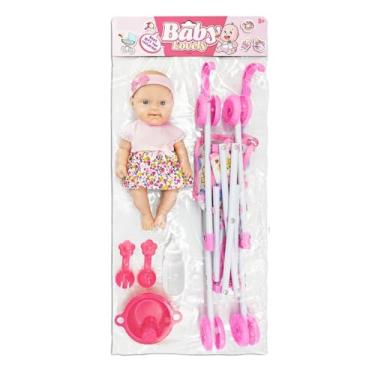 Imagem de Boneca infantil com carrinho,Boneca com conjunto de carrinho,Cadeira de jantar infantil Acessórios para bonecas infantis | Boneca realista de 10 polegadas com acessórios de carrinho para crianças fing
