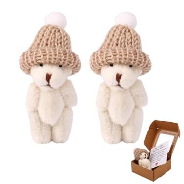 Imagem de 2 Conjunto Ursinhos em Caixa, Adoráveis Mini Ursos Pelúcia com Cartão Incentivo Boneca de Pelúcia Inspiradora para Família Amigos e Colegas Trabalho (Branco)