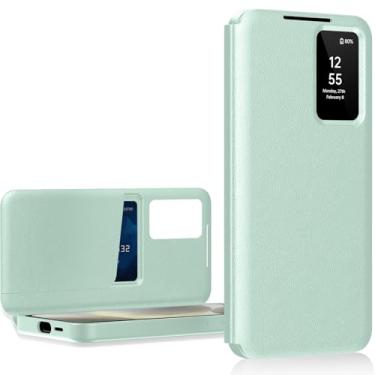 Imagem de Capa para Samsung S22 Plus com tela pequena inteligente, capa carteira S-View, para Samsung Galaxy S22 Plus 5G, capa de janela inteligente, capa protetora de couro flip Smart View verde